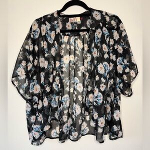 SO Black Floral Chiffon Sheer Cardigan
